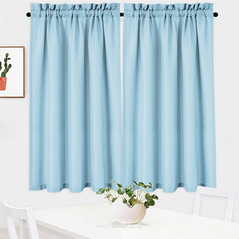 NANAN Kitchen Curtains - 45 Inch Long Casual Weave Cafe Curtains, Short Tiers Privacy Half Window Set - 30" x 45", Dusty Blue, Set of 2 - Image 1